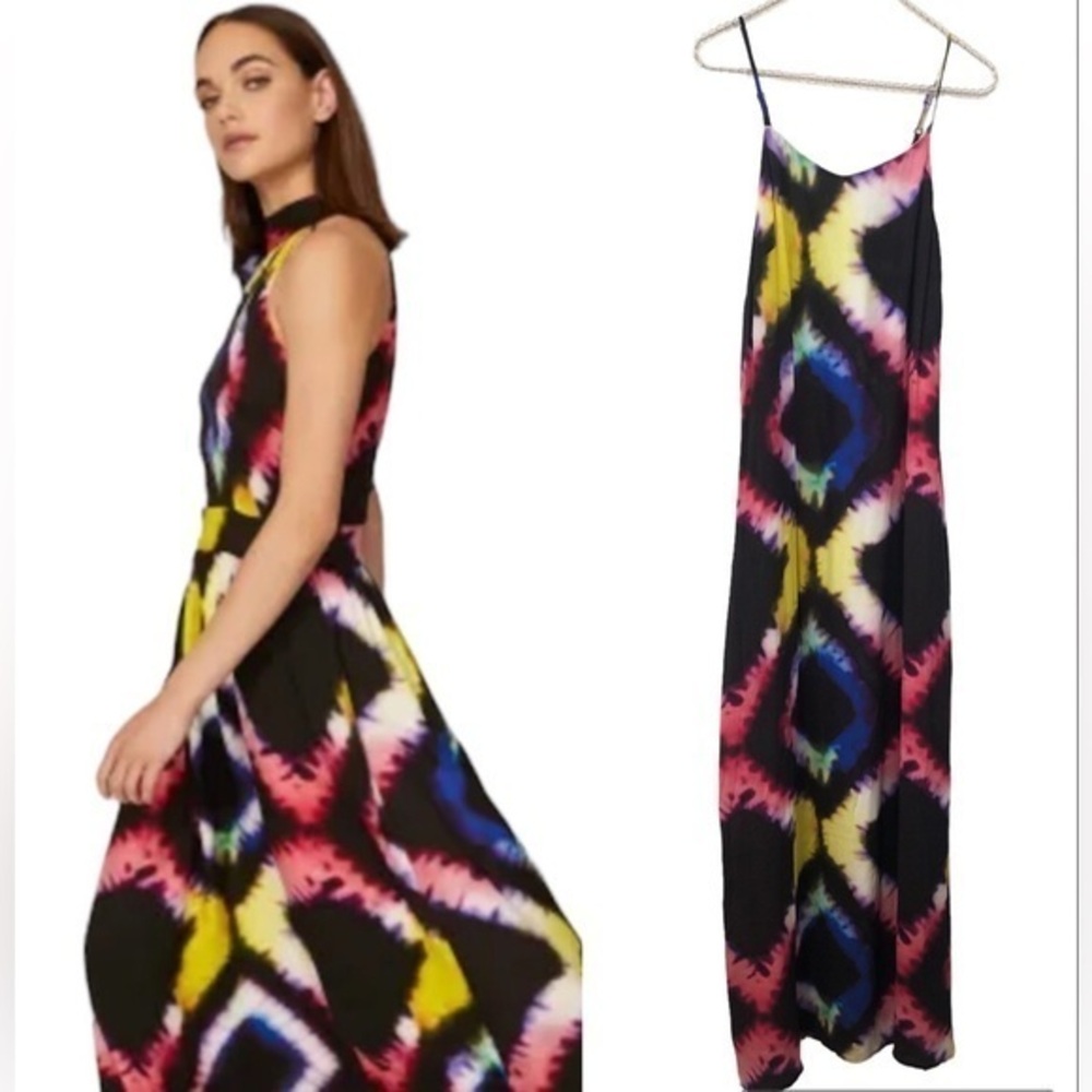BUSAYO COLLECTIVE MAXI WATERCOLOR TIE DYE SPAGHETTI STRAP LINED MAXIMALIST DRESS